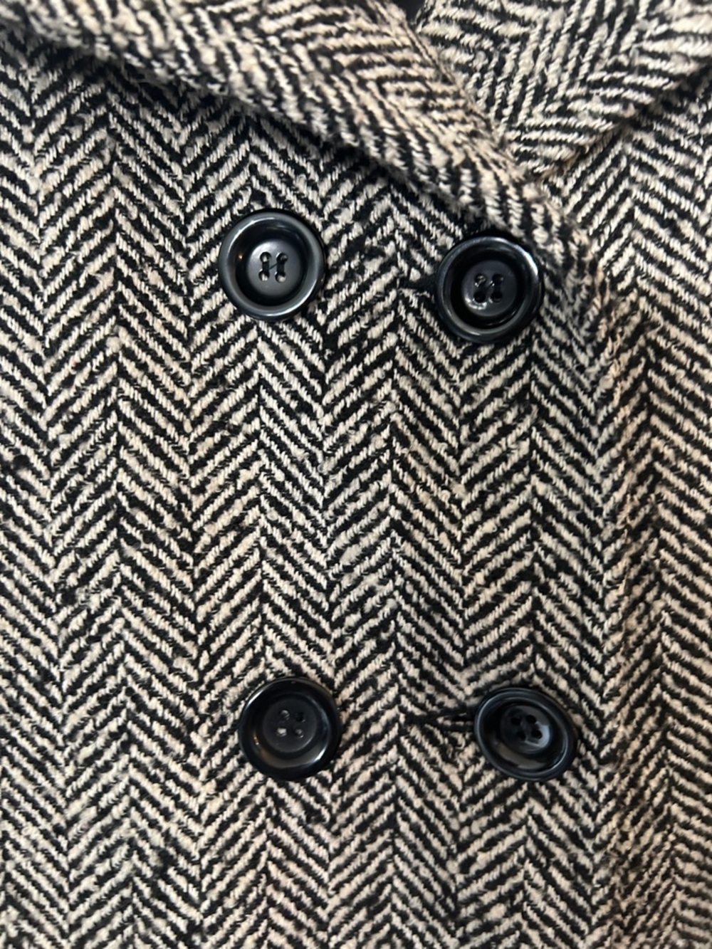 I.B Diffusion Women’s Vintage Black & White Herringbone Wool-Blend Peacoat-Large - Picture 3 of 12